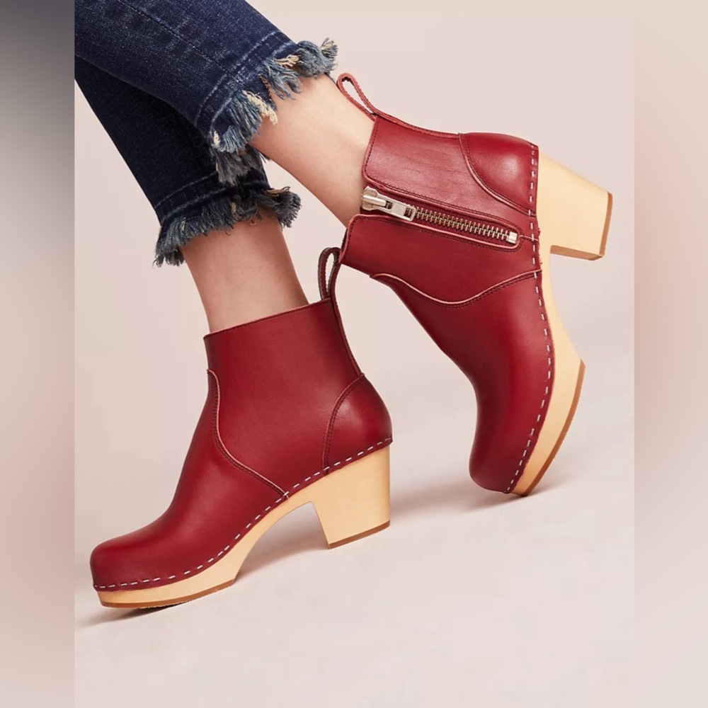 Swedish Hasbeens Zip It Emy Clog Boot In Wine Red… - image 2